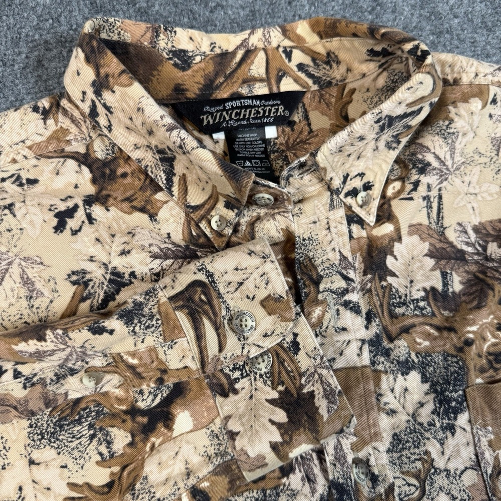 🦌 Winchester Mens XL Shirt Deer Buck Antler Camo Hunting Outdoor Cotton WWS003